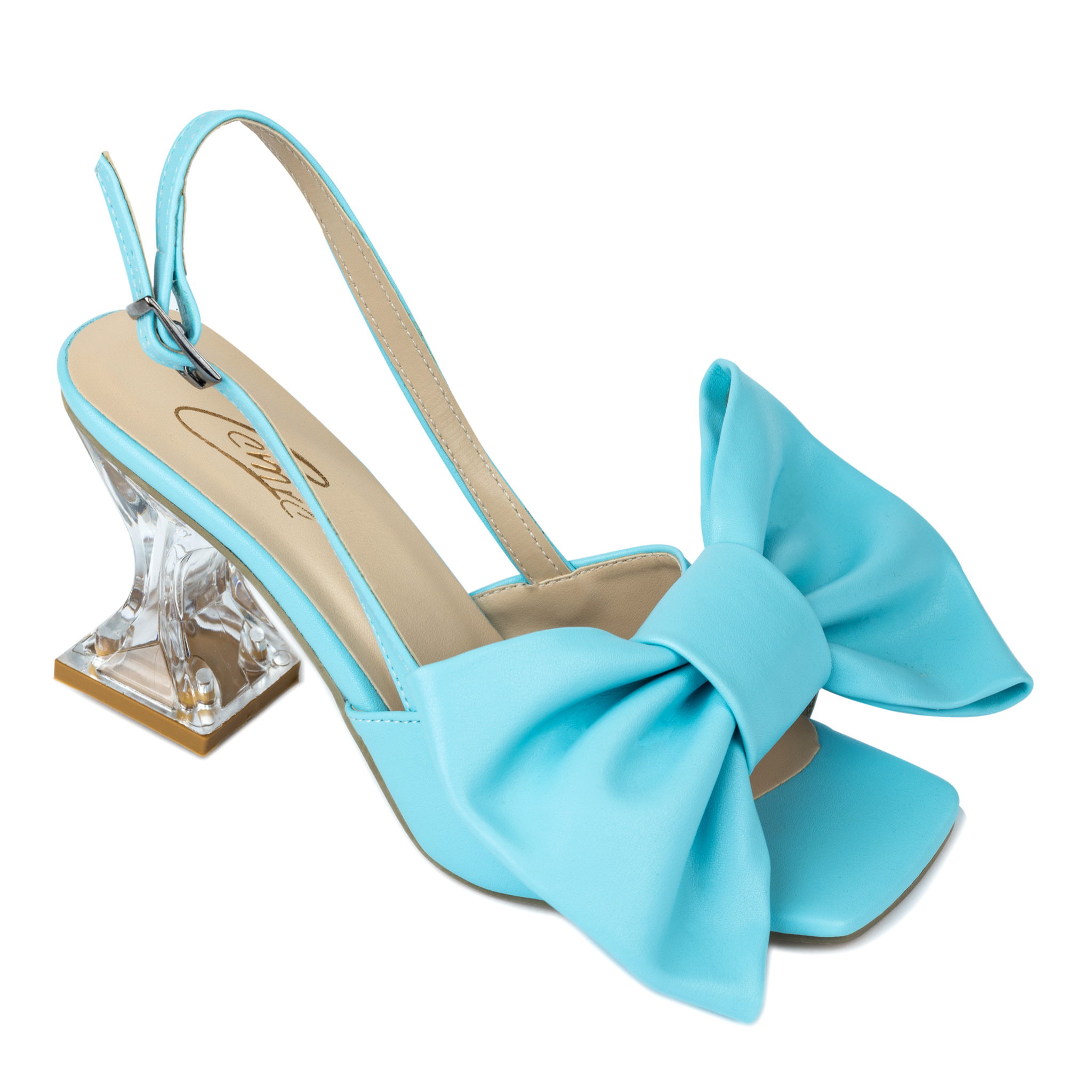 SANDALS WITH BOW AND CLEAR HEEL - BLUE