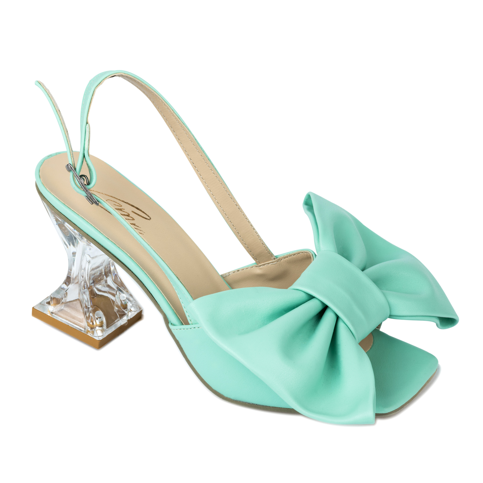 SANDALS WITH CLEAR HEEL AND BOW - MINT