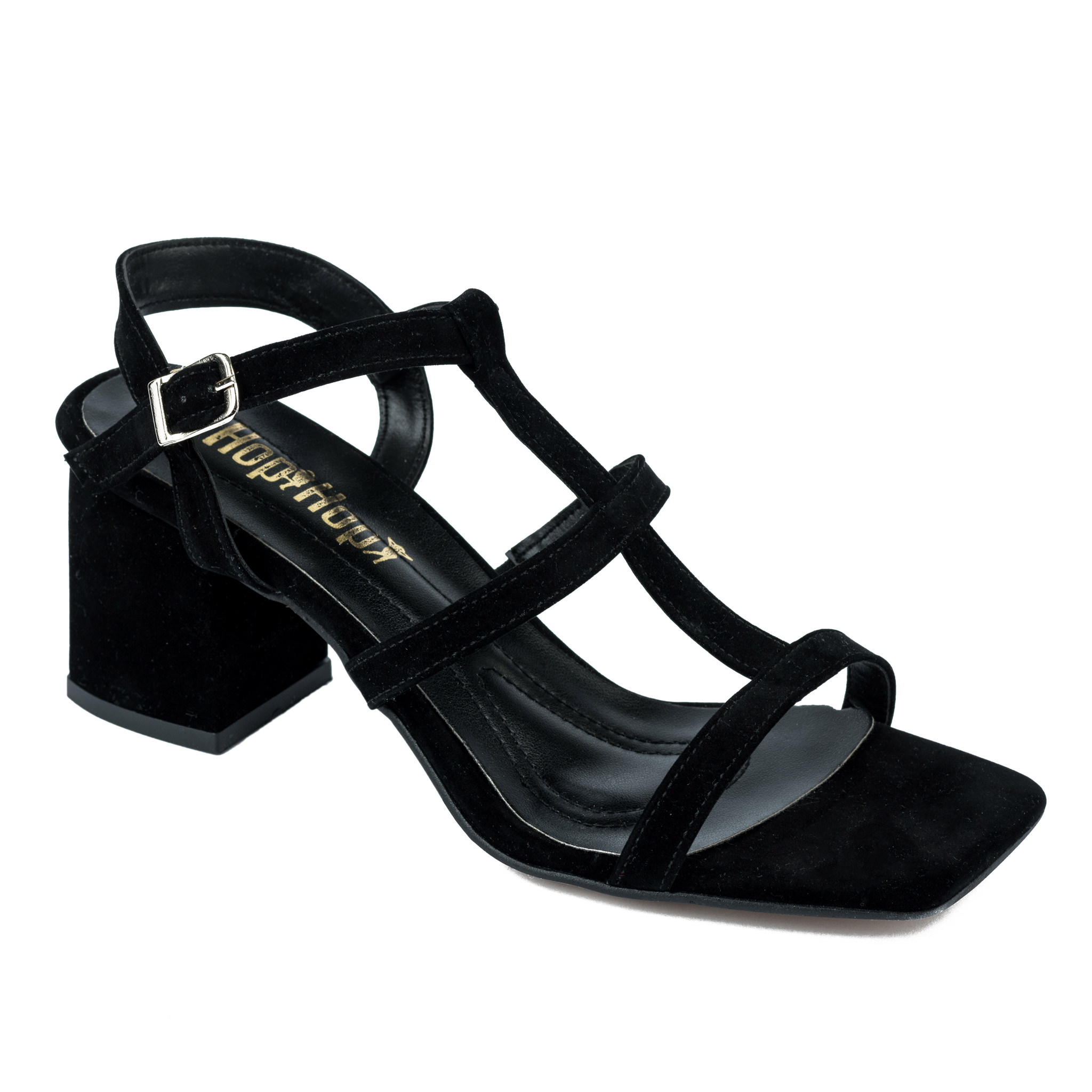 PLUSH SANDALS WITH BELTS AND THICK HEEL - BLACK