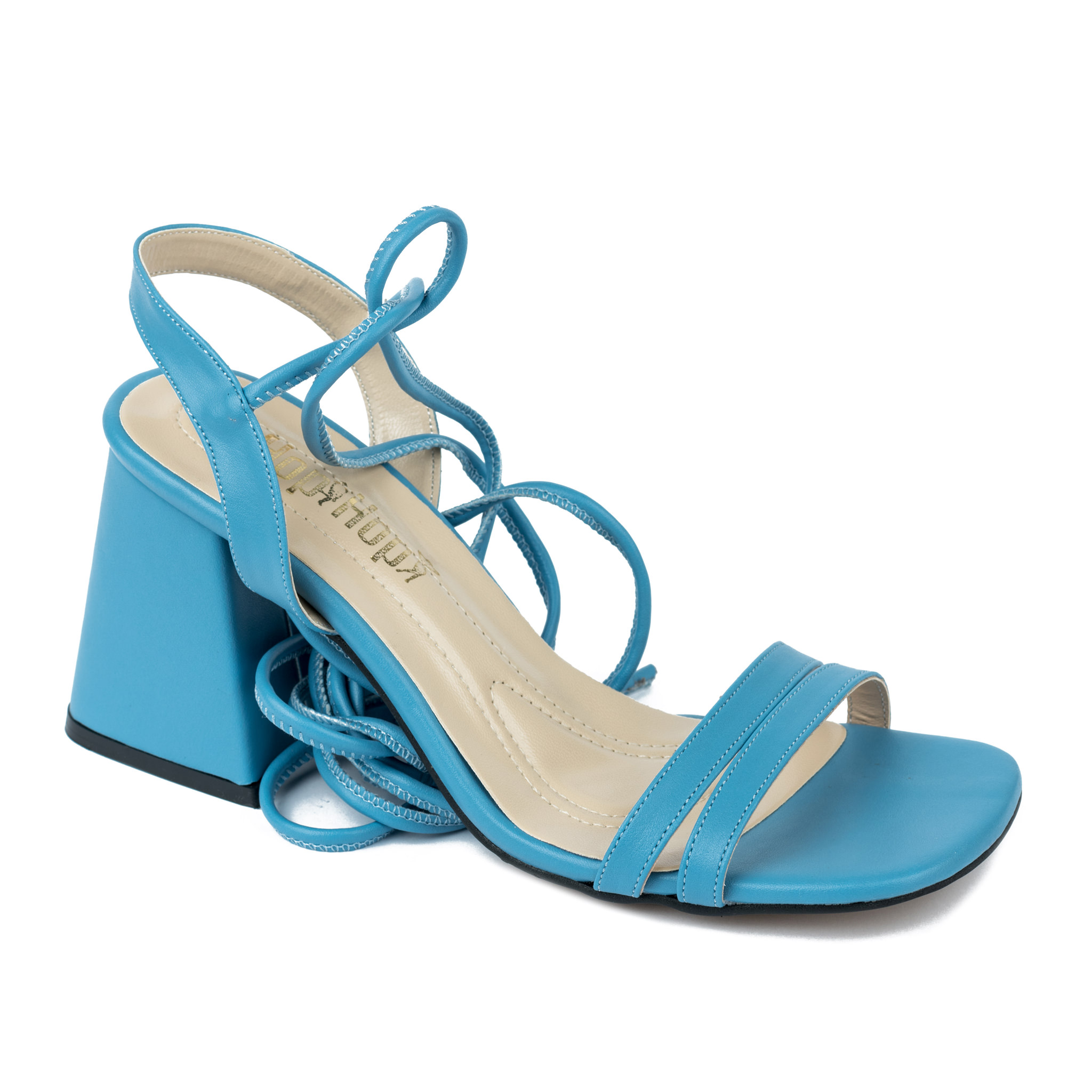 LACE UP SANDALS WITH THICK HEEL - BLUE