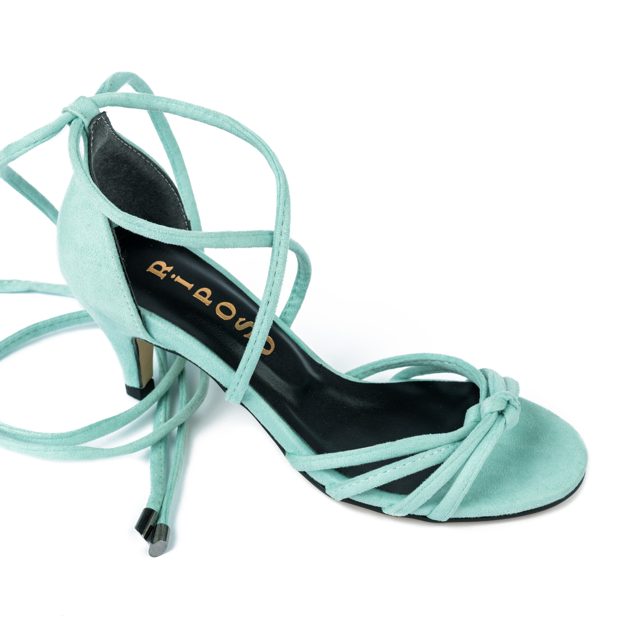 VELOUR LACE UP SANDALS WITH THIN HEEL - MINT