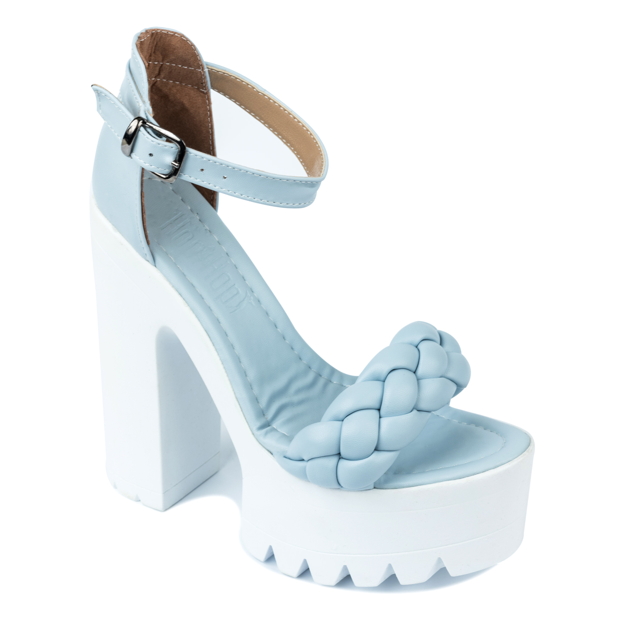 KNITTED PLATFORM SANDALS WITH THICK HEEL - MINT