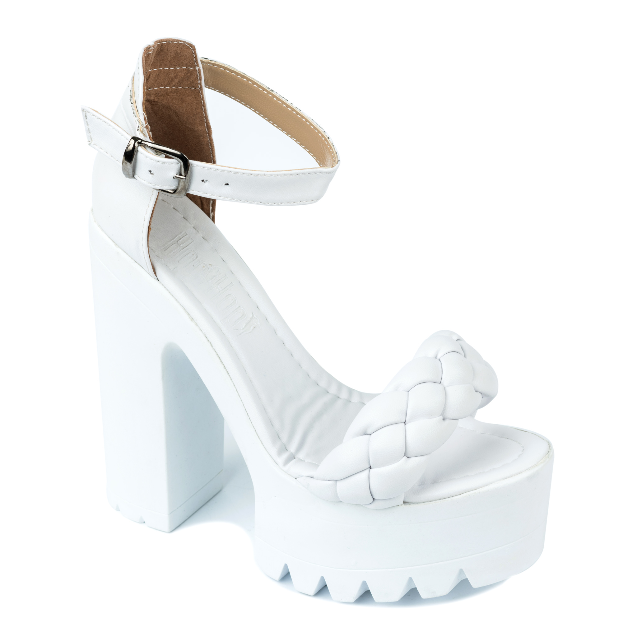 KNITTED PLATFORM SANDALS WITH THICK HEEL - WHITE