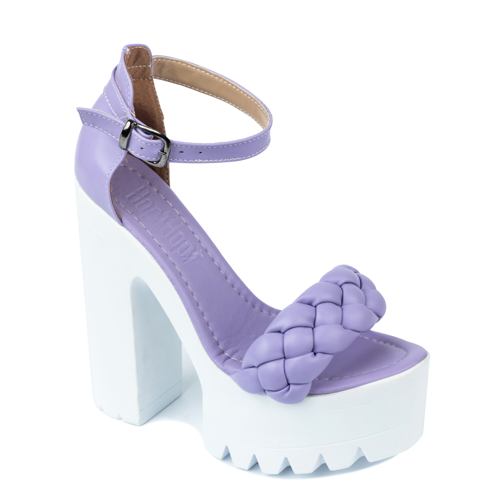 KNITTED PLATFORM SANDALS WITH THICK HEEL - PURPLE