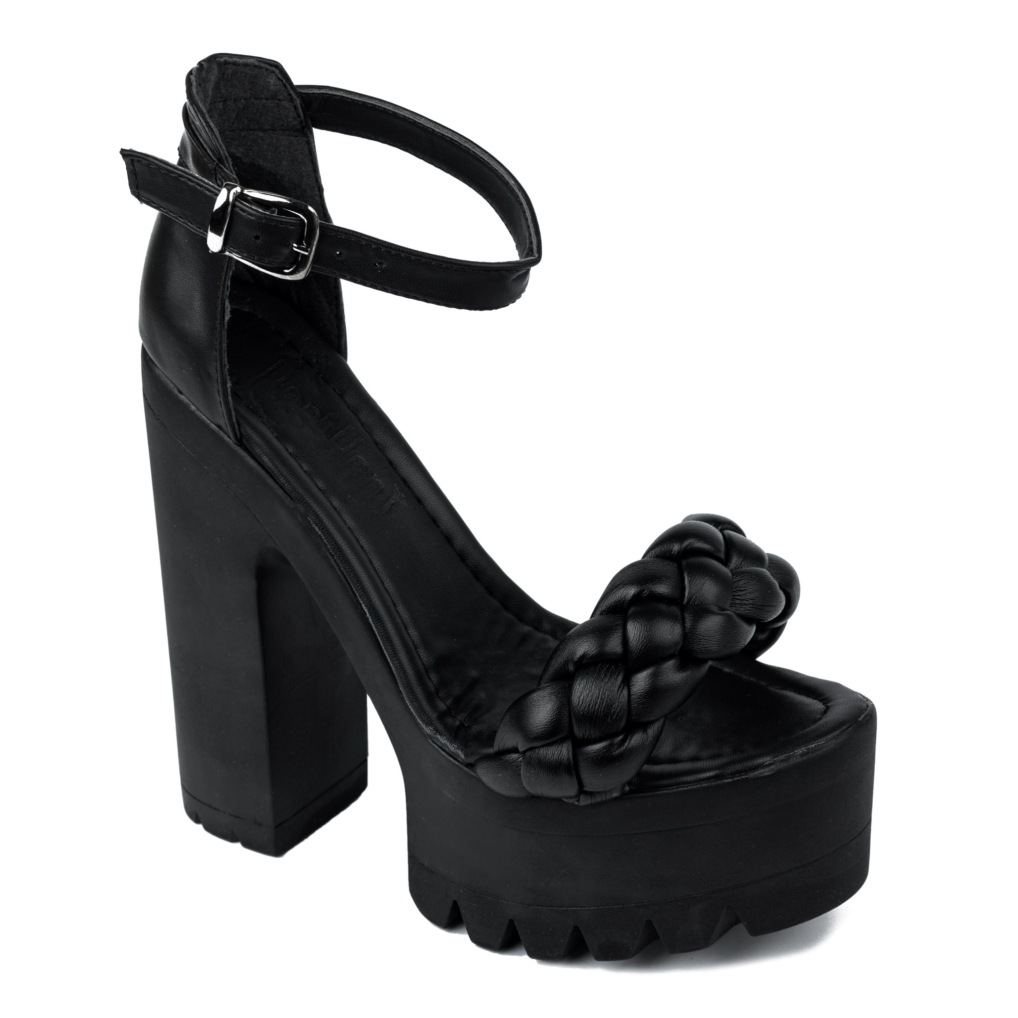 KNITTED PLATFORM SANDALS WITH THICK HEEL - BLACK