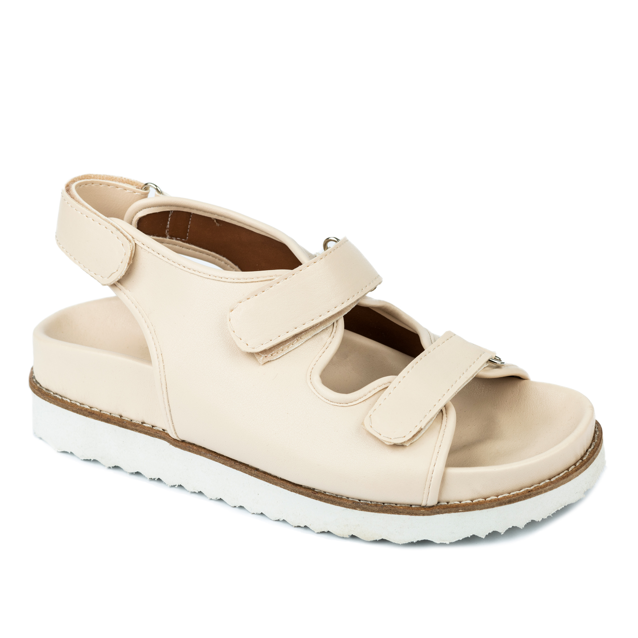 SPORT FLAT SANDALS WITH VELCRO BAND - BEIGE