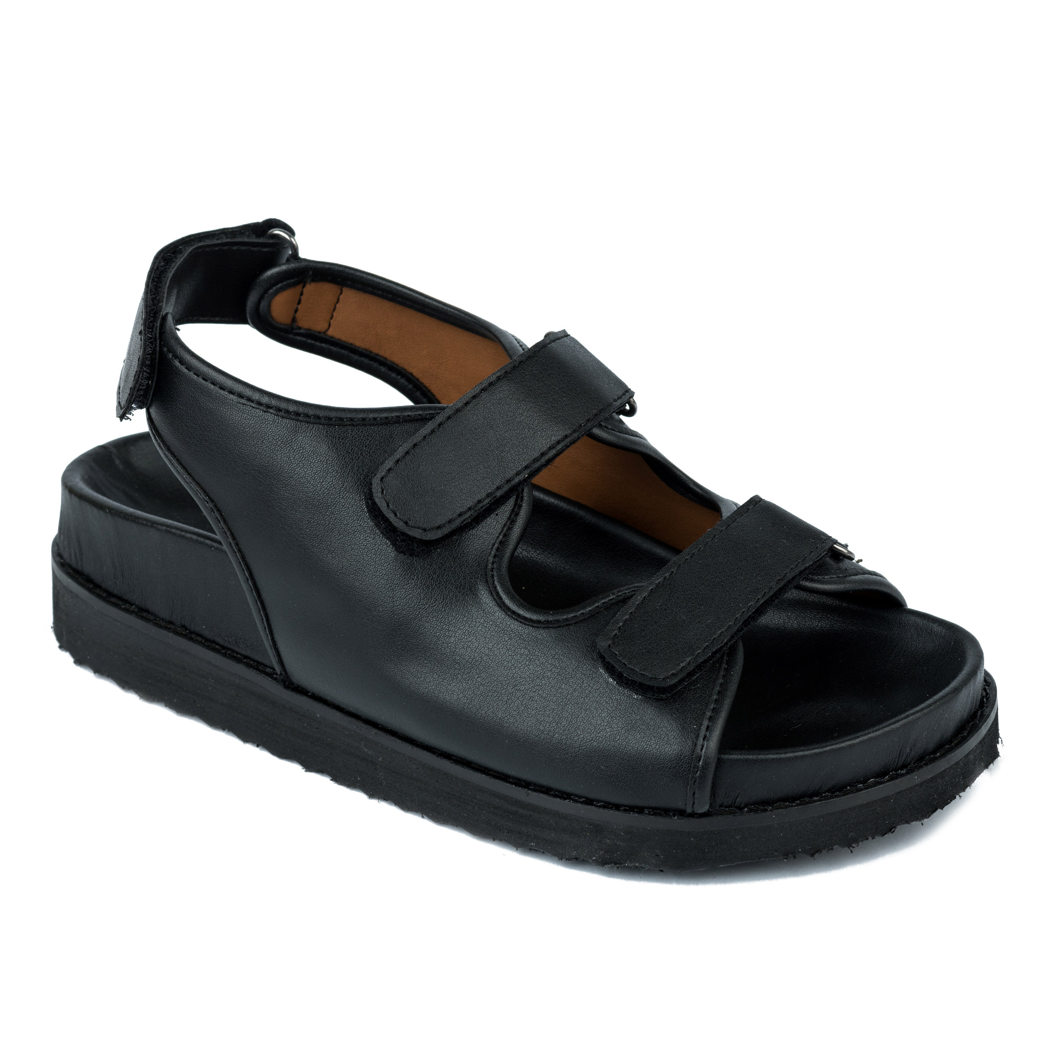 SPORT FLAT SANDALS WITH VELCRO BAND - BLACK