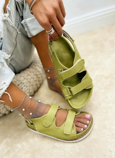 SPORT FLAT SANDALS WITH VELCRO BAND - GREEN