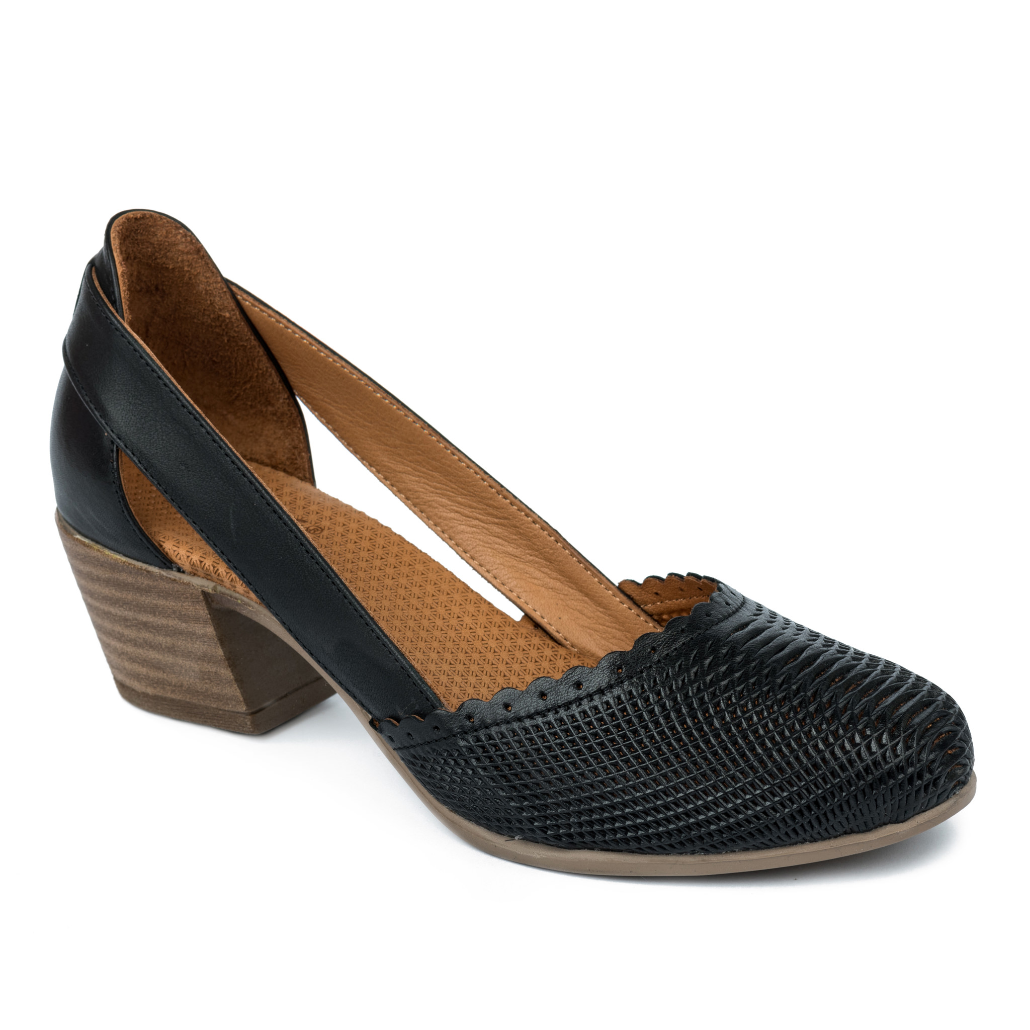 Leather high-heels A221 - BLACK