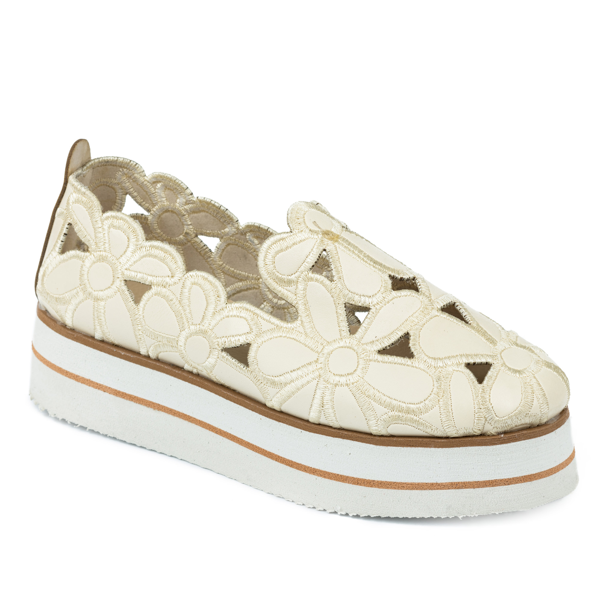 HIGH SOLE SHOES WITH FLOWER PRINT - BEIGE