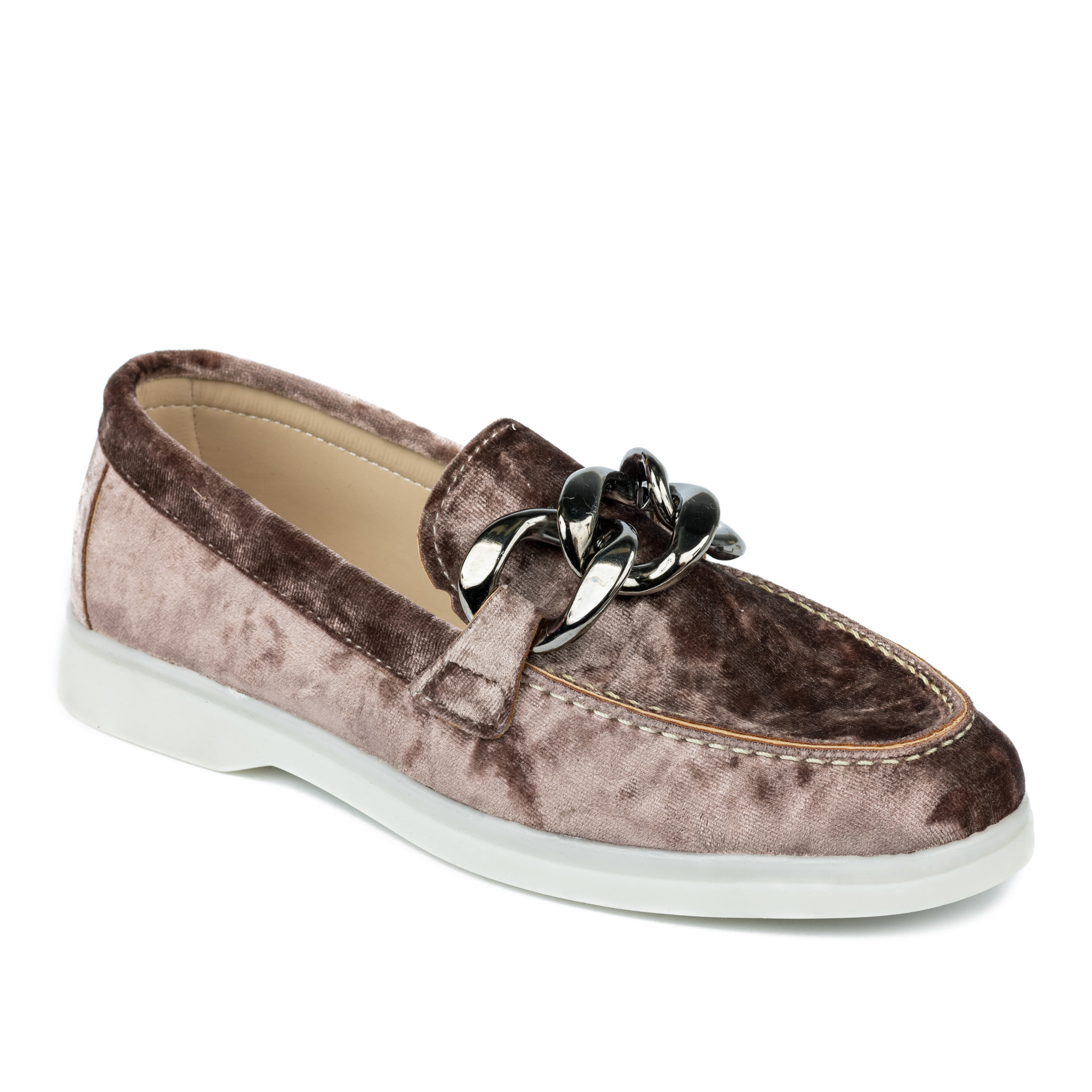 PLUSH MOCCASINS WITH CHAIN - CAPPUCCINO