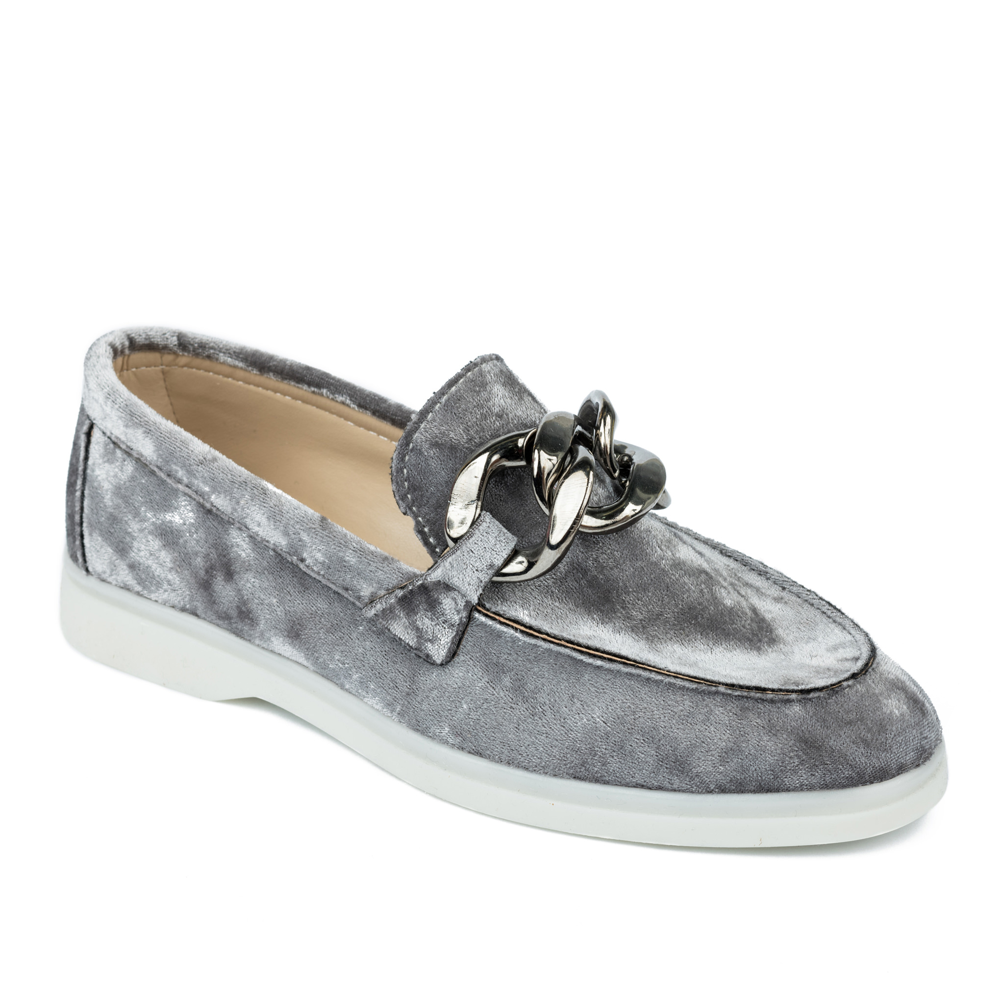 PLUSH MOCCASINS WITH CHAIN - GRAY
