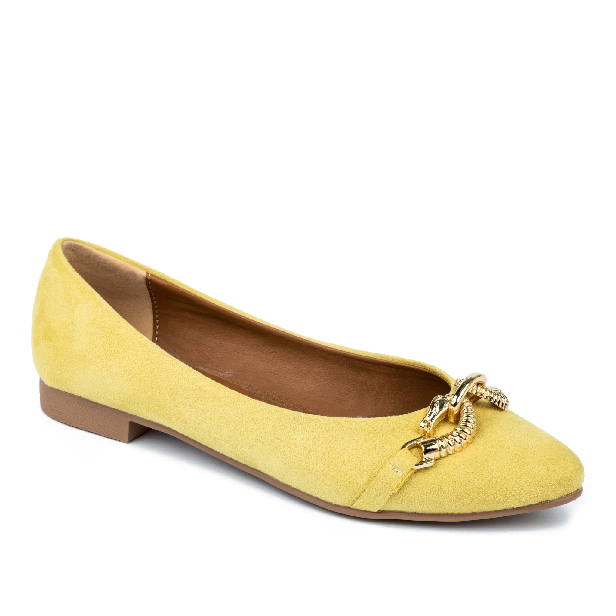 VELOUR FLATS WITH ORNAMENTS - YELLOW