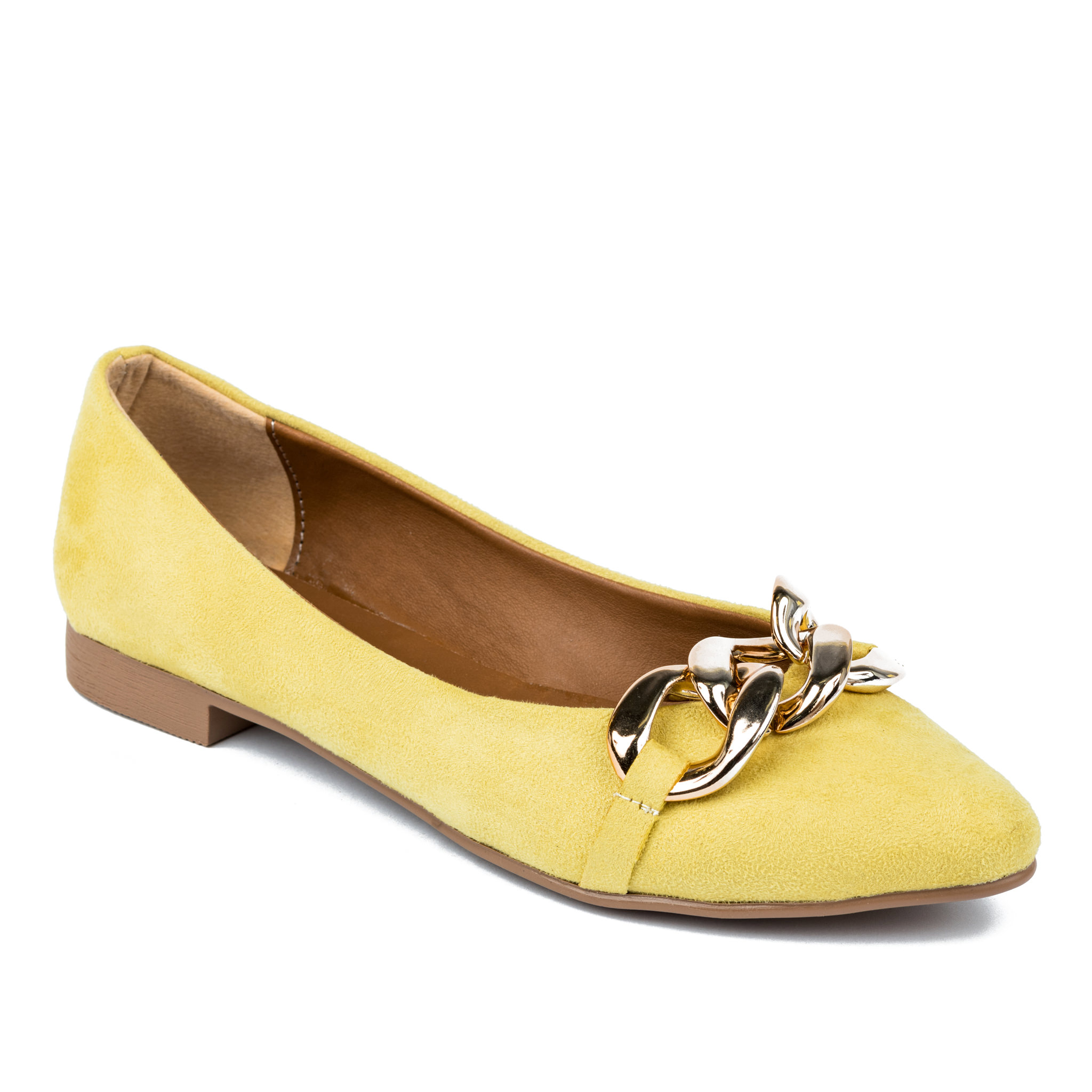 VELOUR FLATS WITH CHAIN - YELLOW