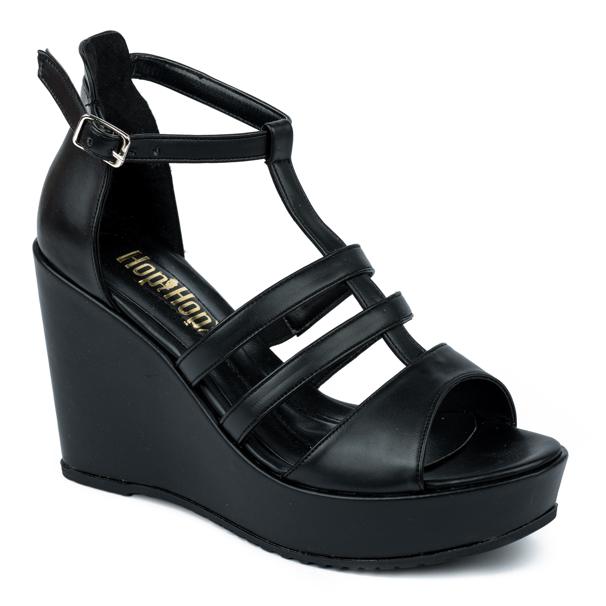 WEDGE SANDALS WITH BELTS - BLACK