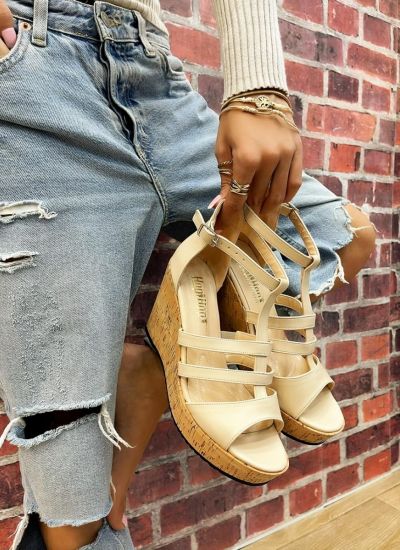 WEDGE SANDALS WITH BELTS - BEIGE