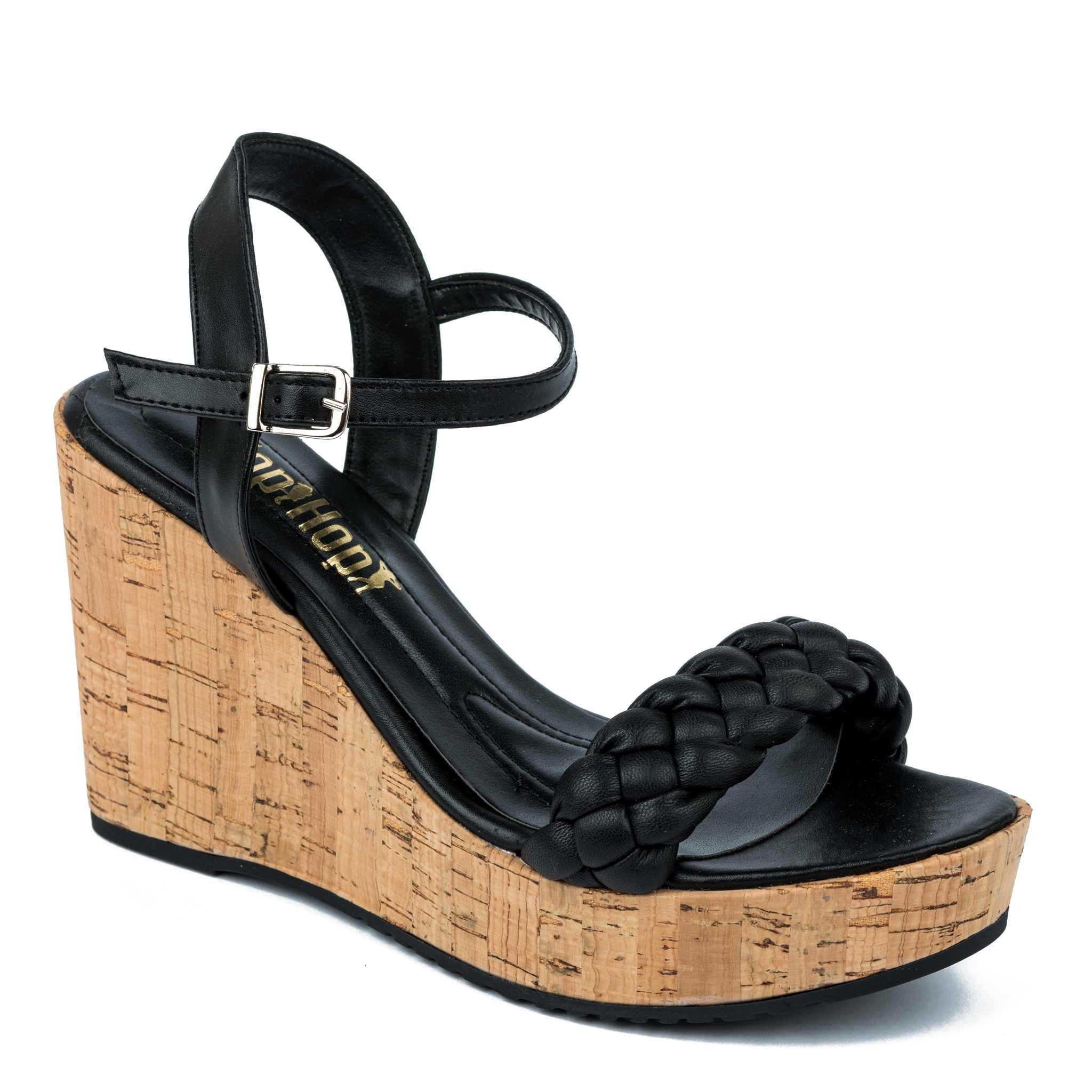KNITTED WEDGE SANDALS - BLACK