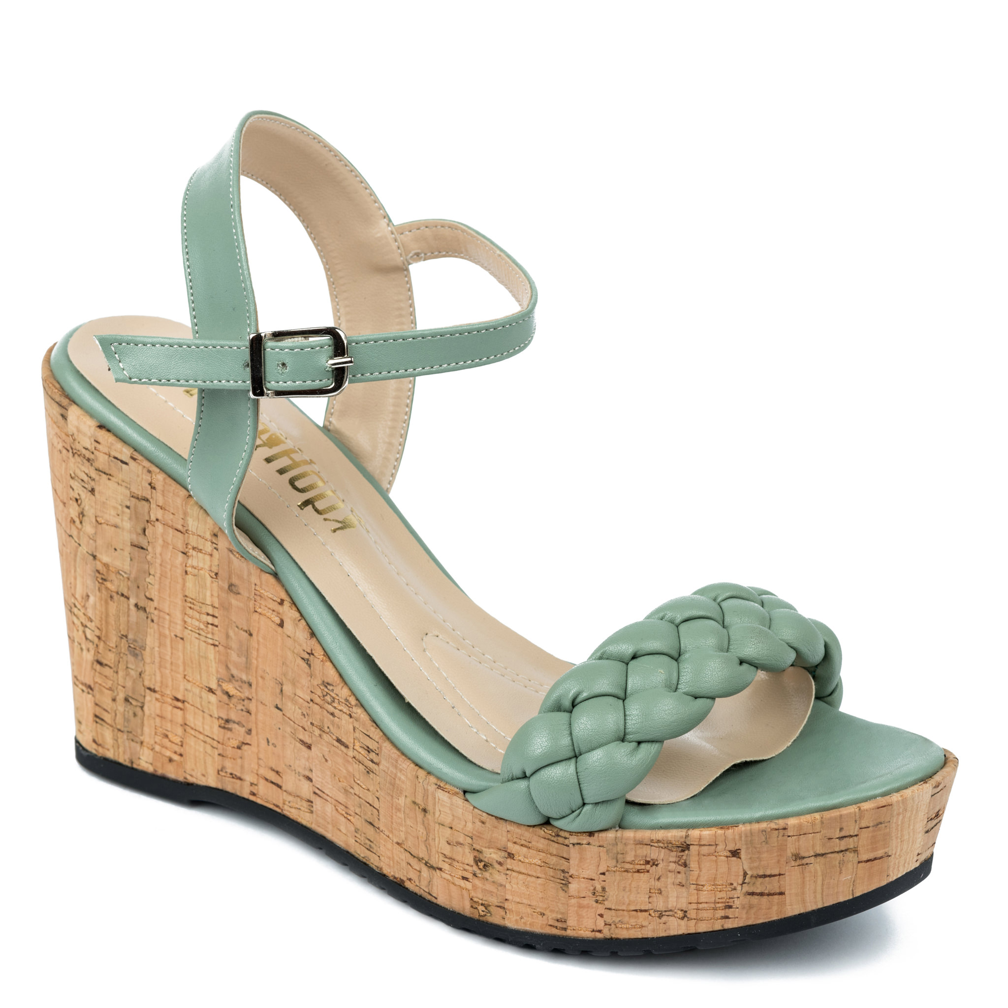 KNITTED WEDGE SANDALS - GREEN
