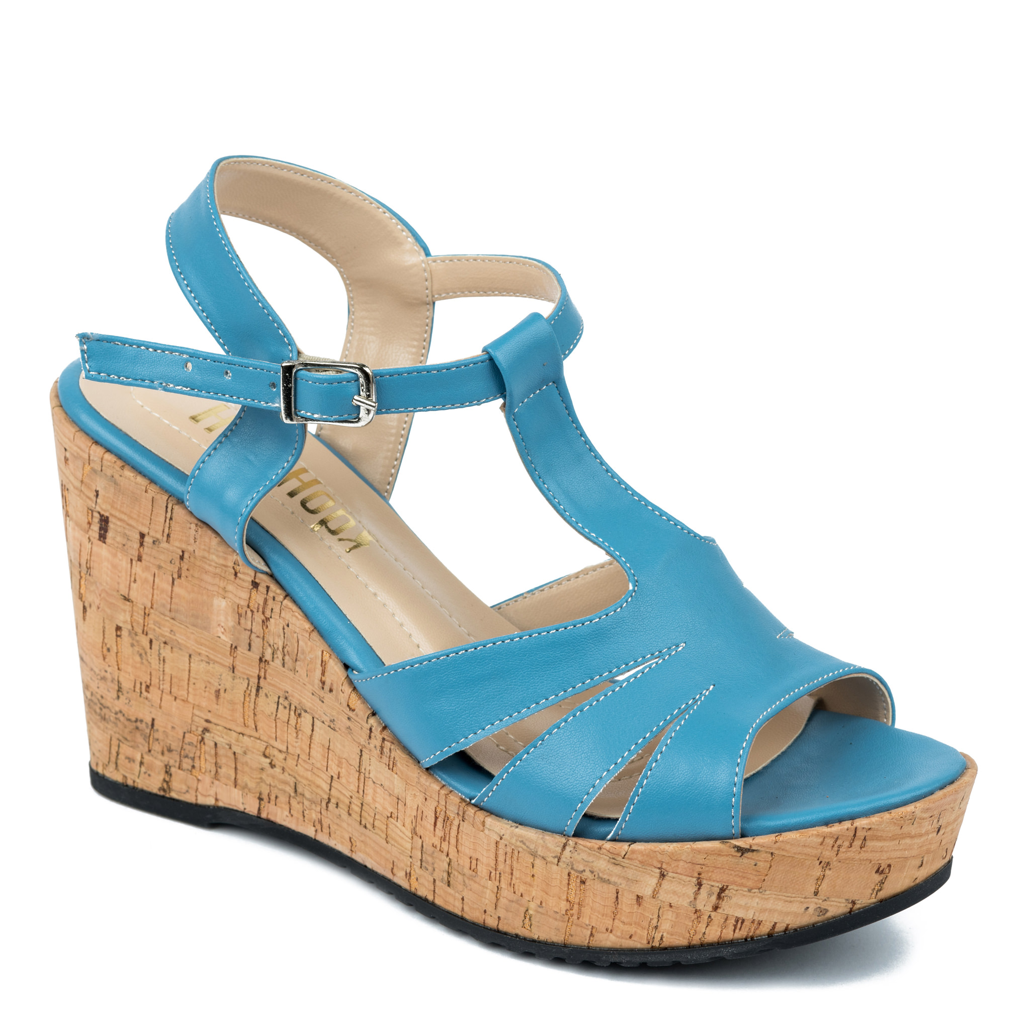 WEDGE SANDALS WITH BELTS - BLUE