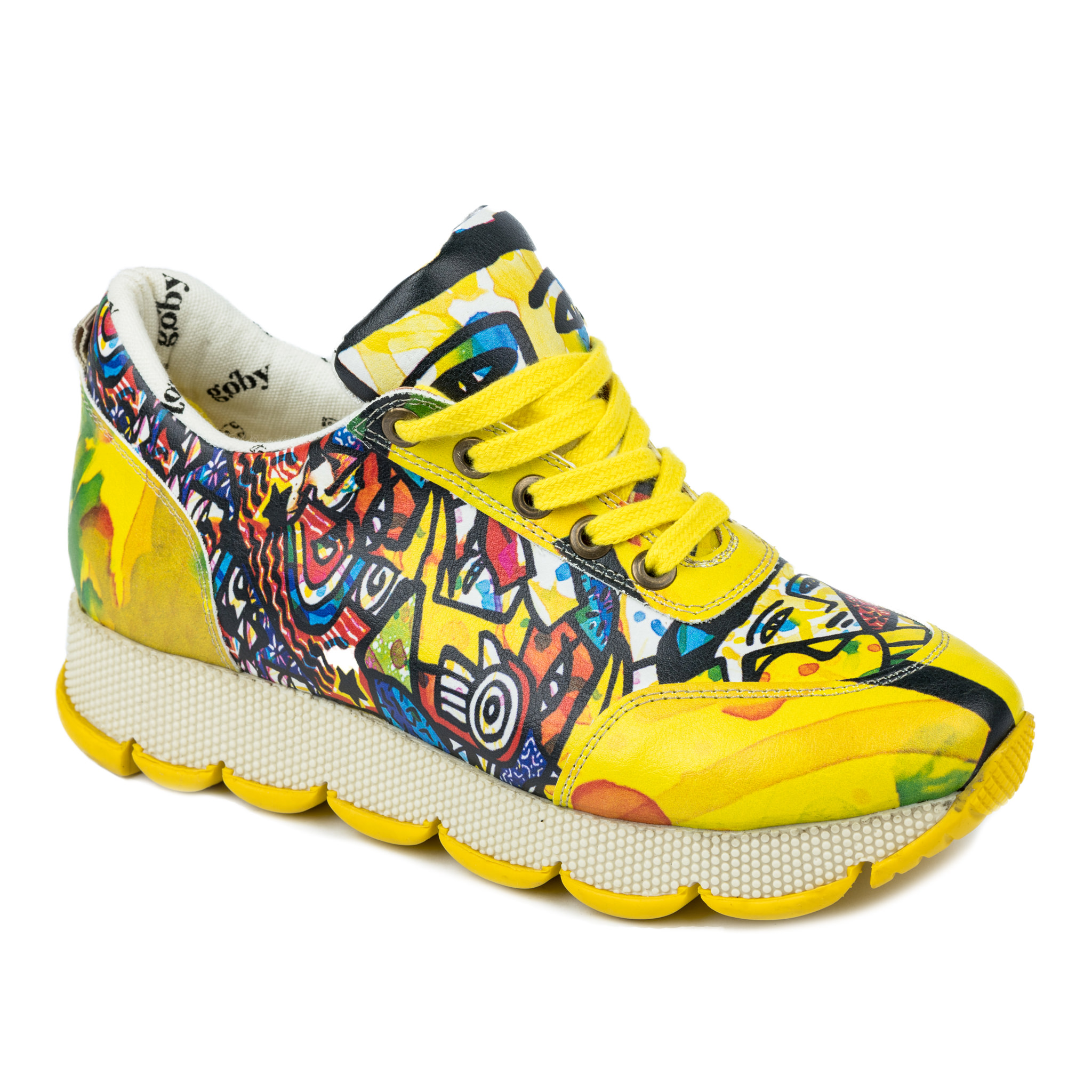 LACE UP PRINTED SNEAKERS - YELLOW