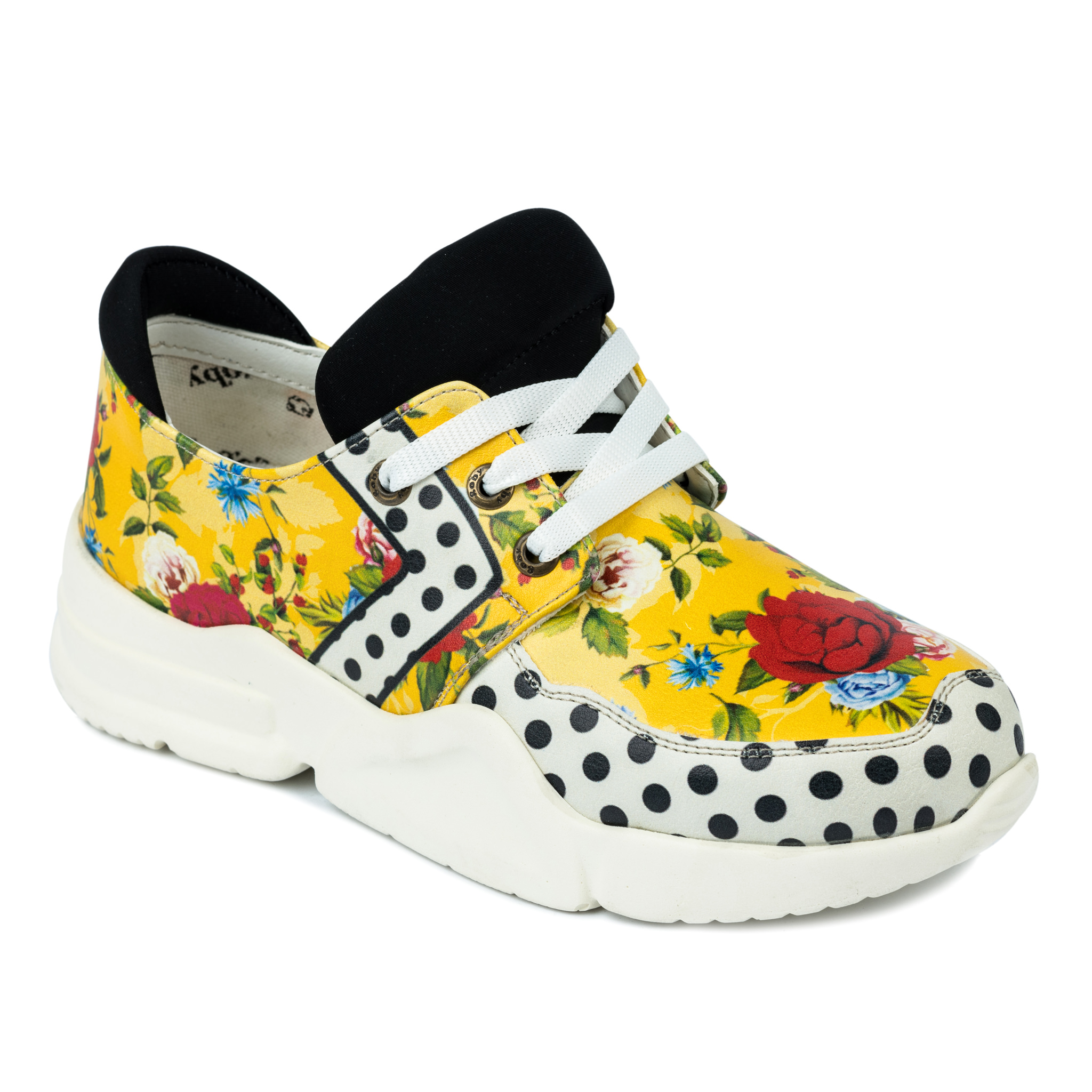 LACE UP PRINTED SNEAKERS WITH DOTS - YELLOW