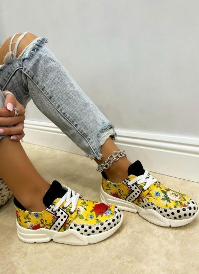 LACE UP PRINTED SNEAKERS WITH DOTS - YELLOW